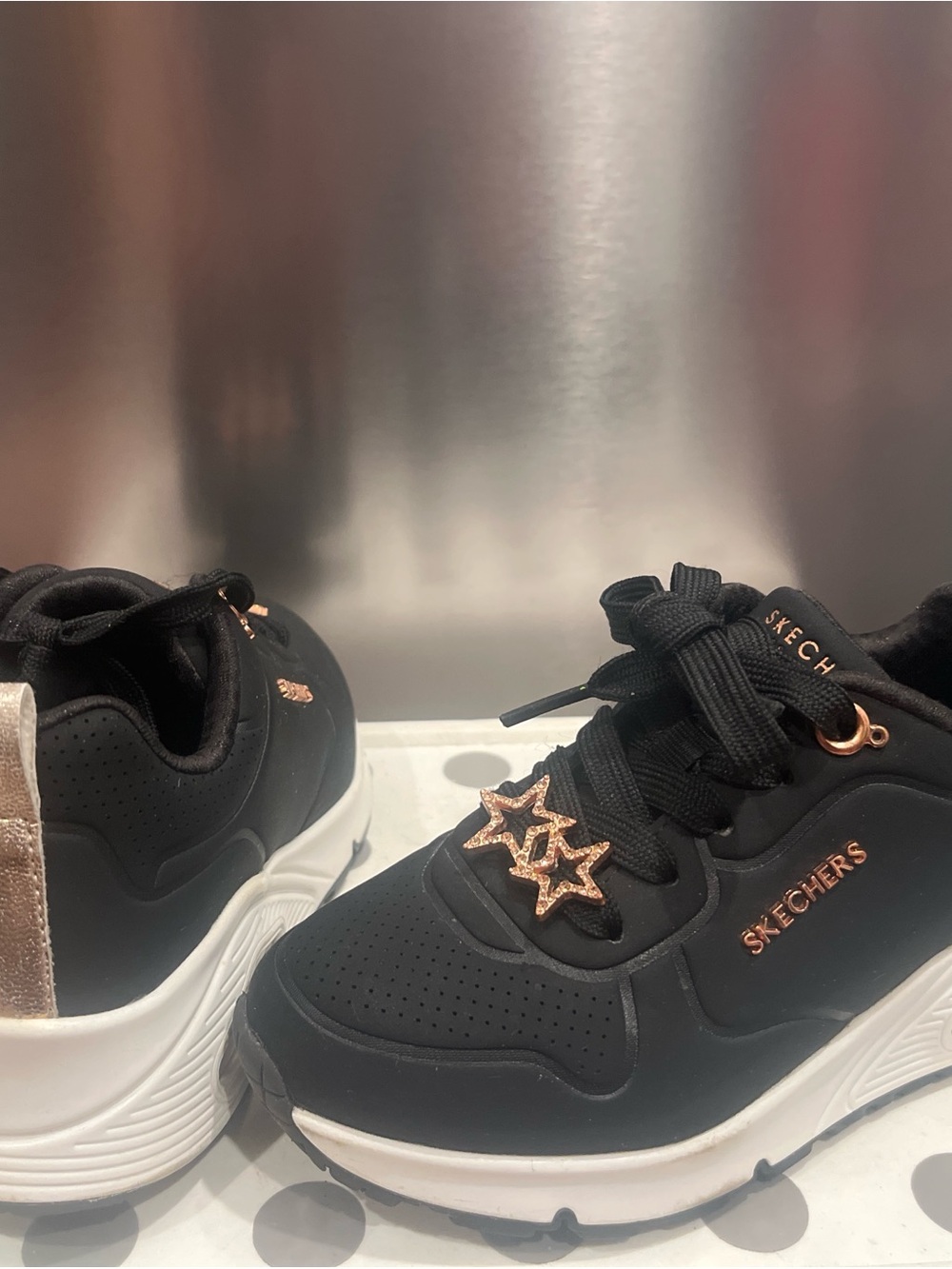 Skechers Kids Black Sneakers with Rose Gold Star Detail